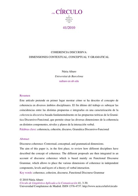 (PDF) Coherencia discursiva: Dimensiones .